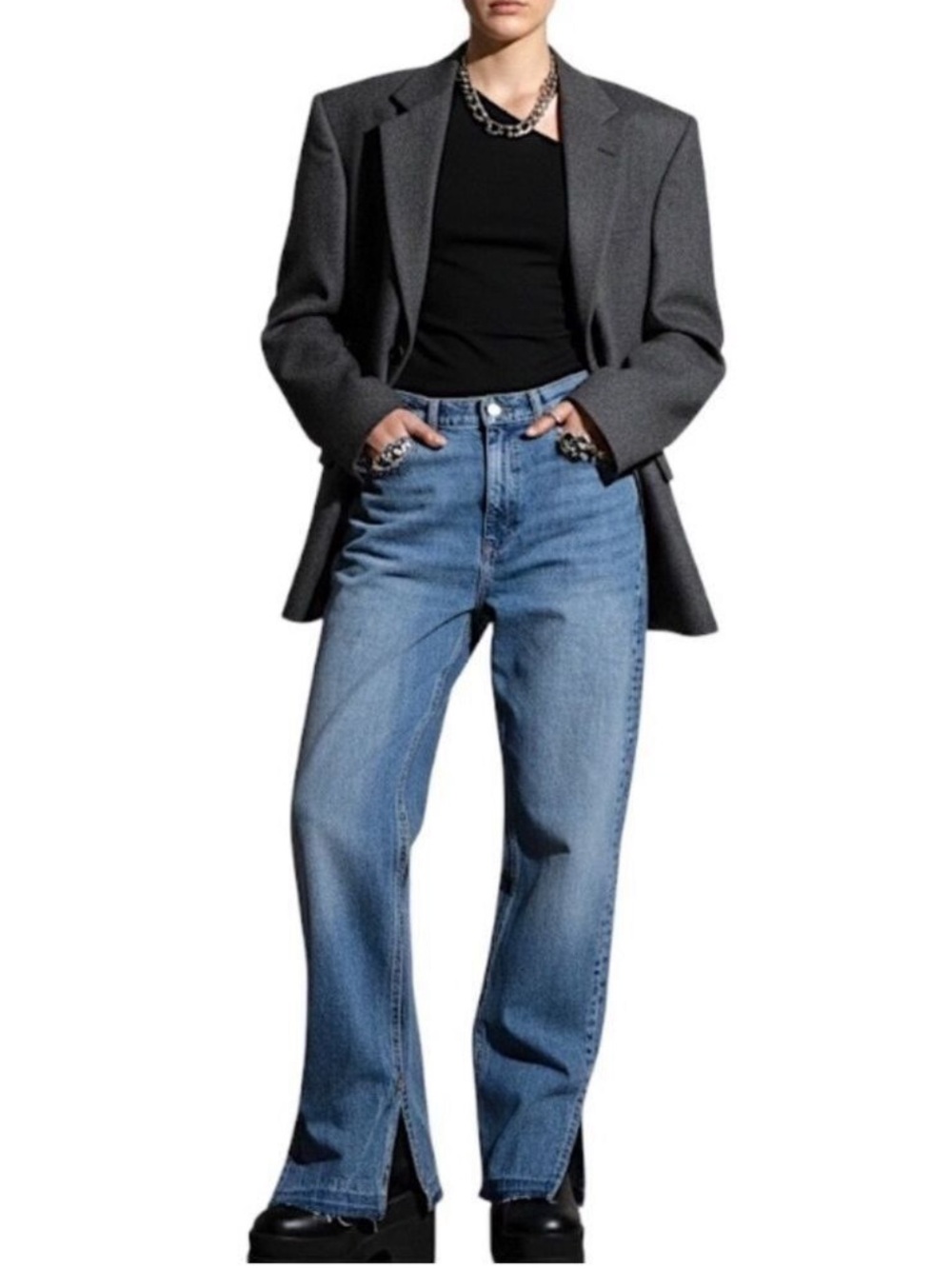 DL 1961 Emilie ultra high rise vintage minimalist split hem straight jeans 29